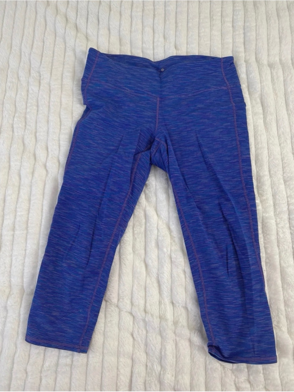 Athleta Blue Capri Leggings with Pink Stitching